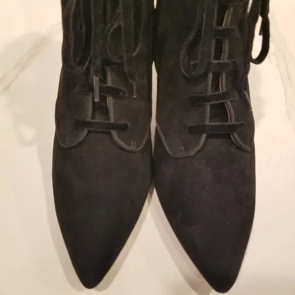 AD & Daughters Black Suede Lace Up Zip Ankle Boots Pointed Toe Heels Womens - Picture 8 of 11